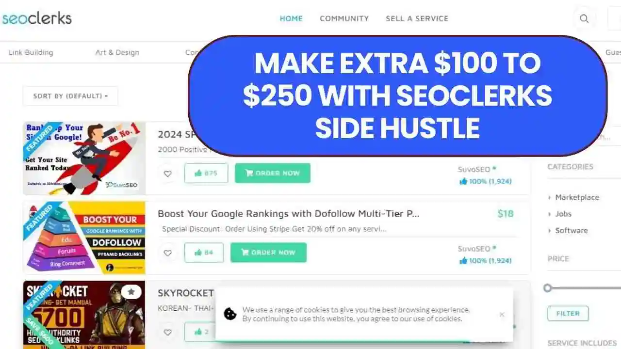 Make extra $100 to $250 with SEOClerks side hustle